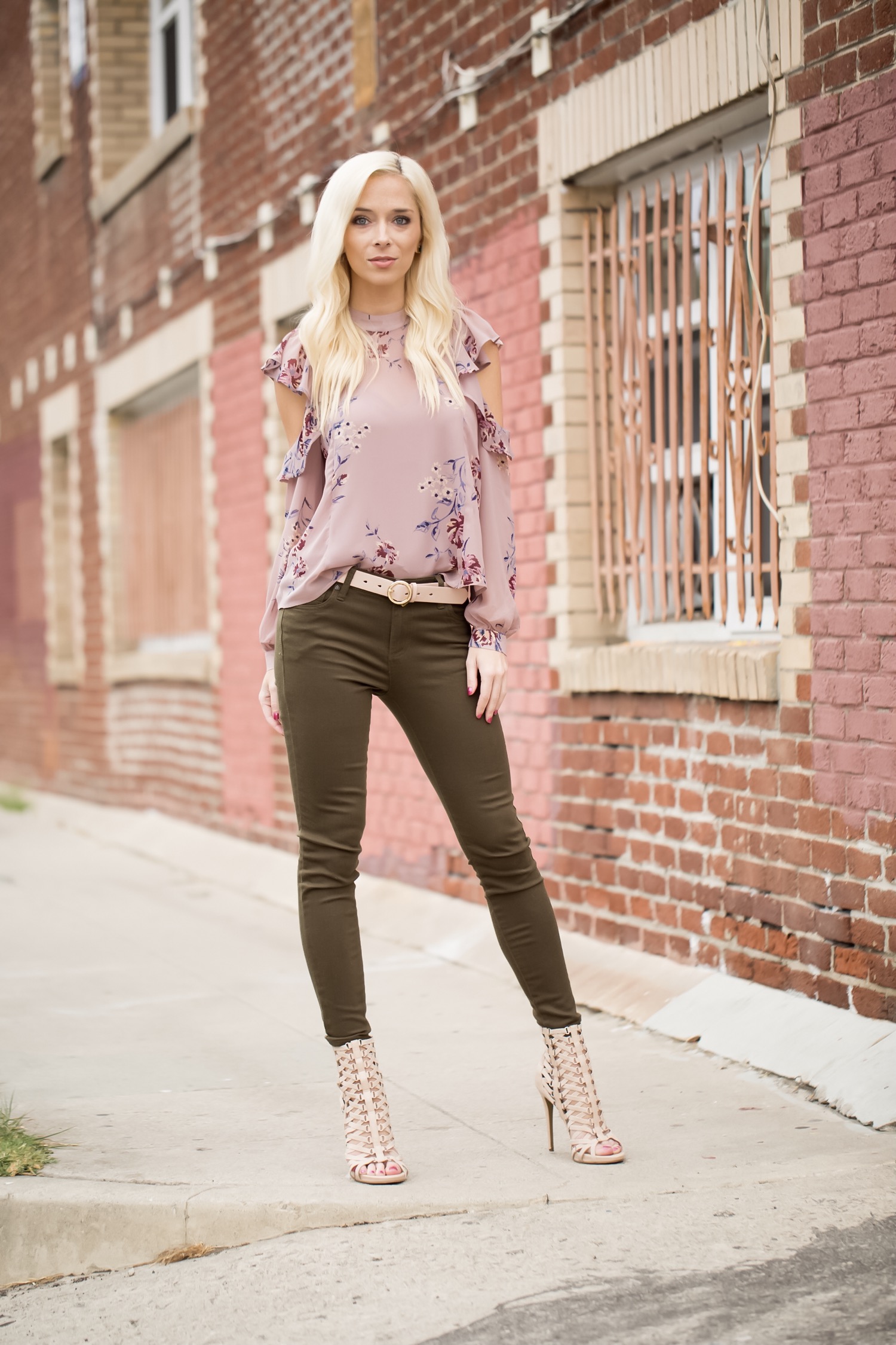 Astr Floral Blouse and Olive Jeans