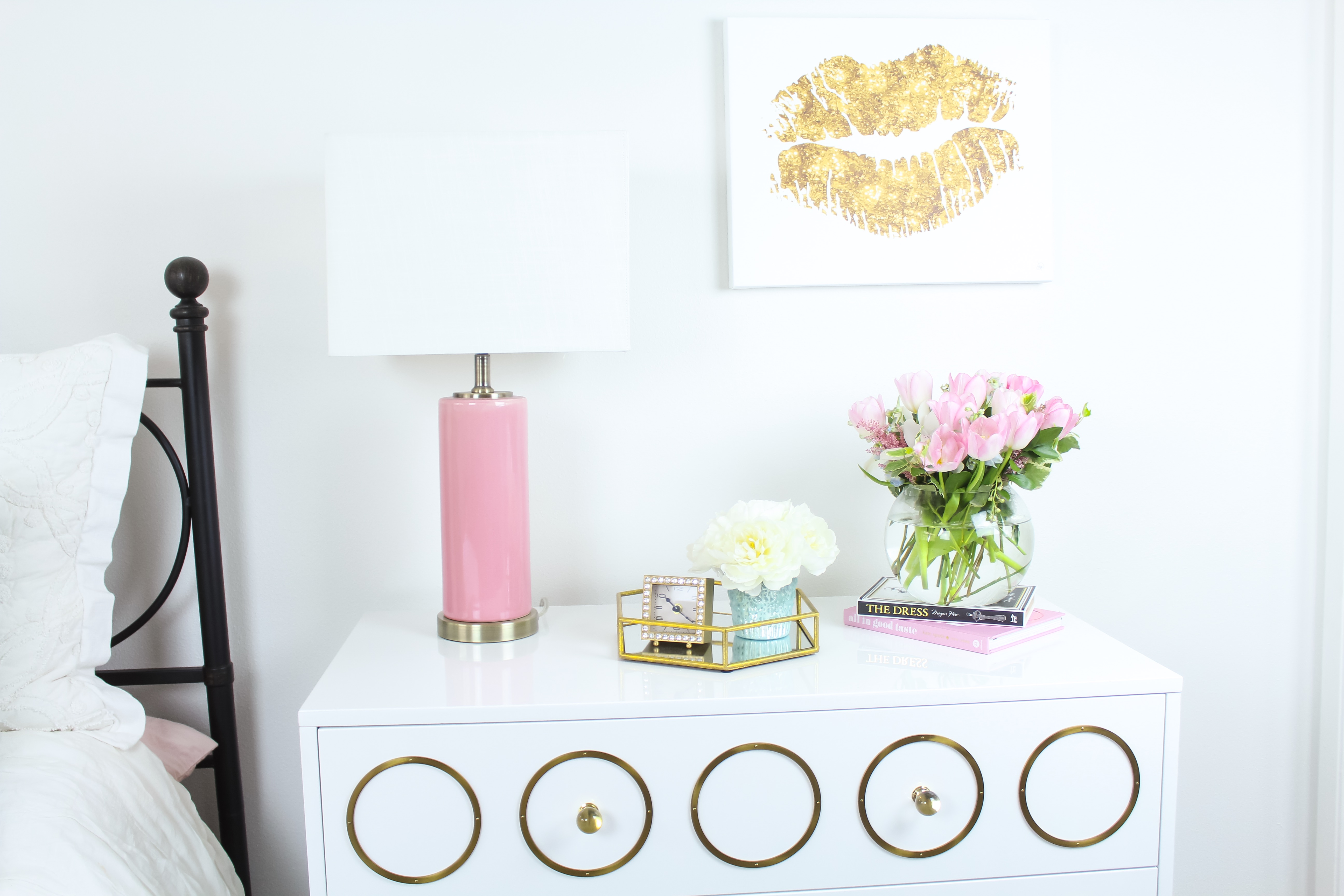 Accents of Gold, Turquoise, Rose and Decorative Knobs | Bedroom Oasis