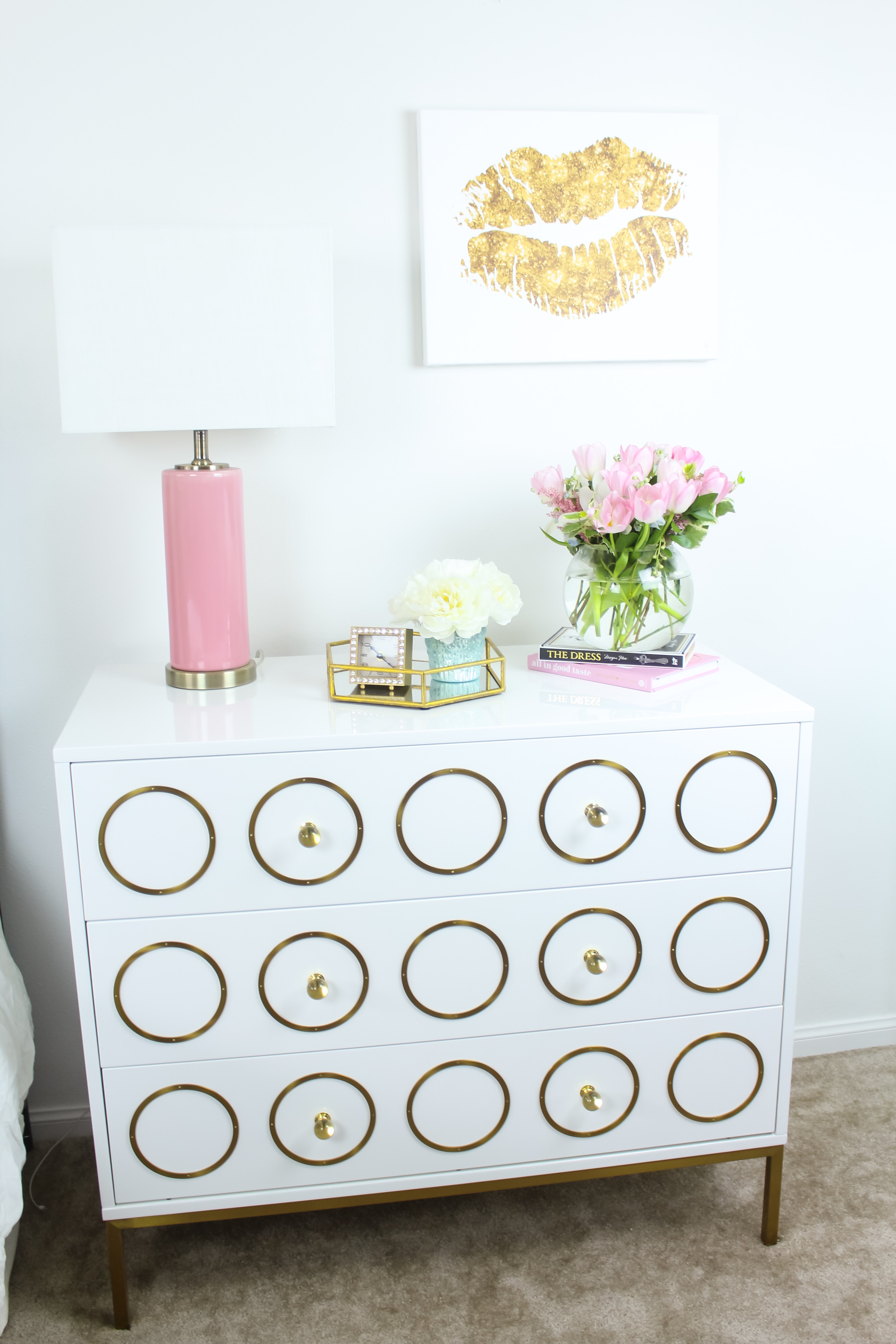 Accents of Gold, Turquoise, Rose and Decorative Knobs | Bedroom Oasis