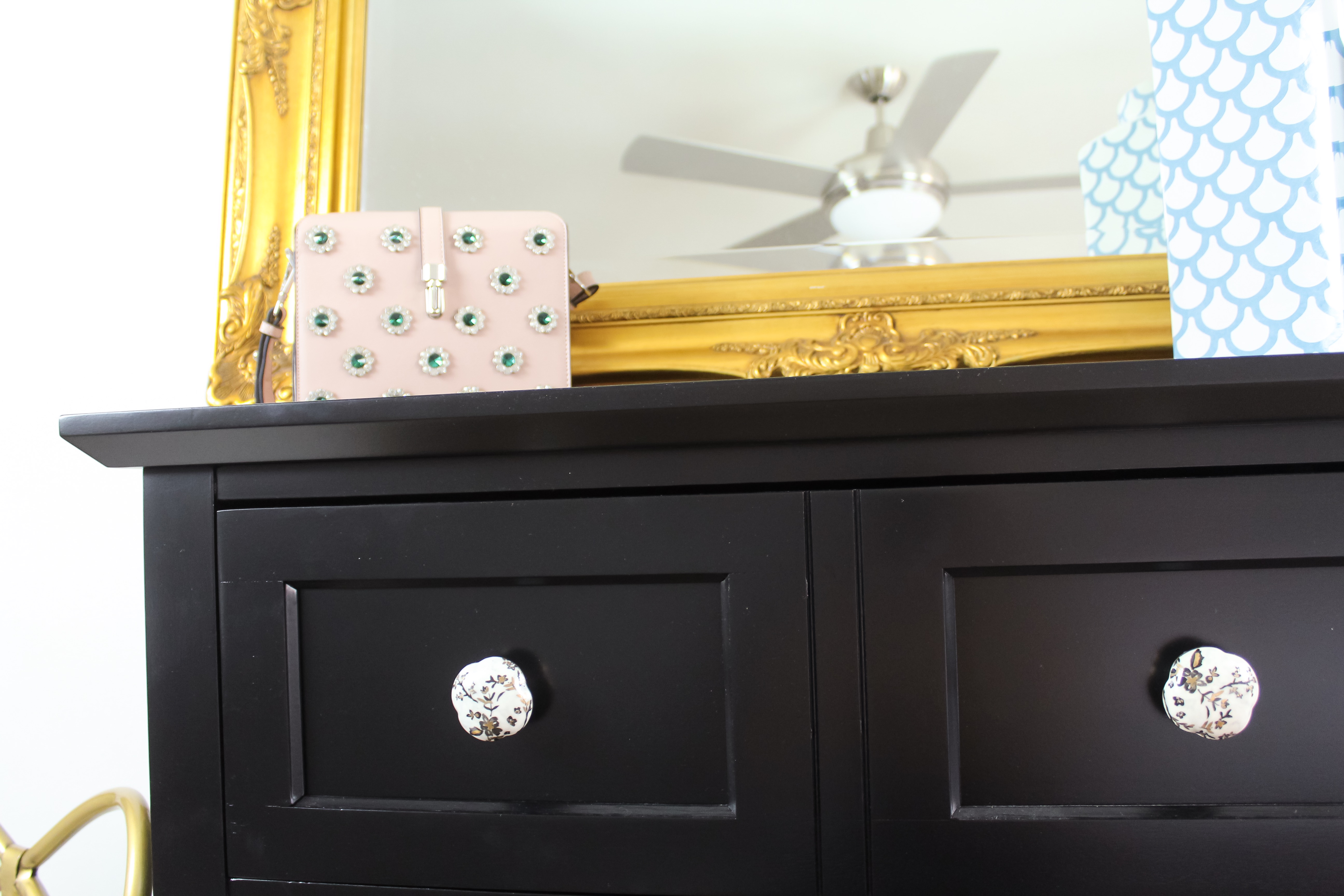 Accents of Gold, Turquoise, Rose and Decorative Knobs | Bedroom Oasis