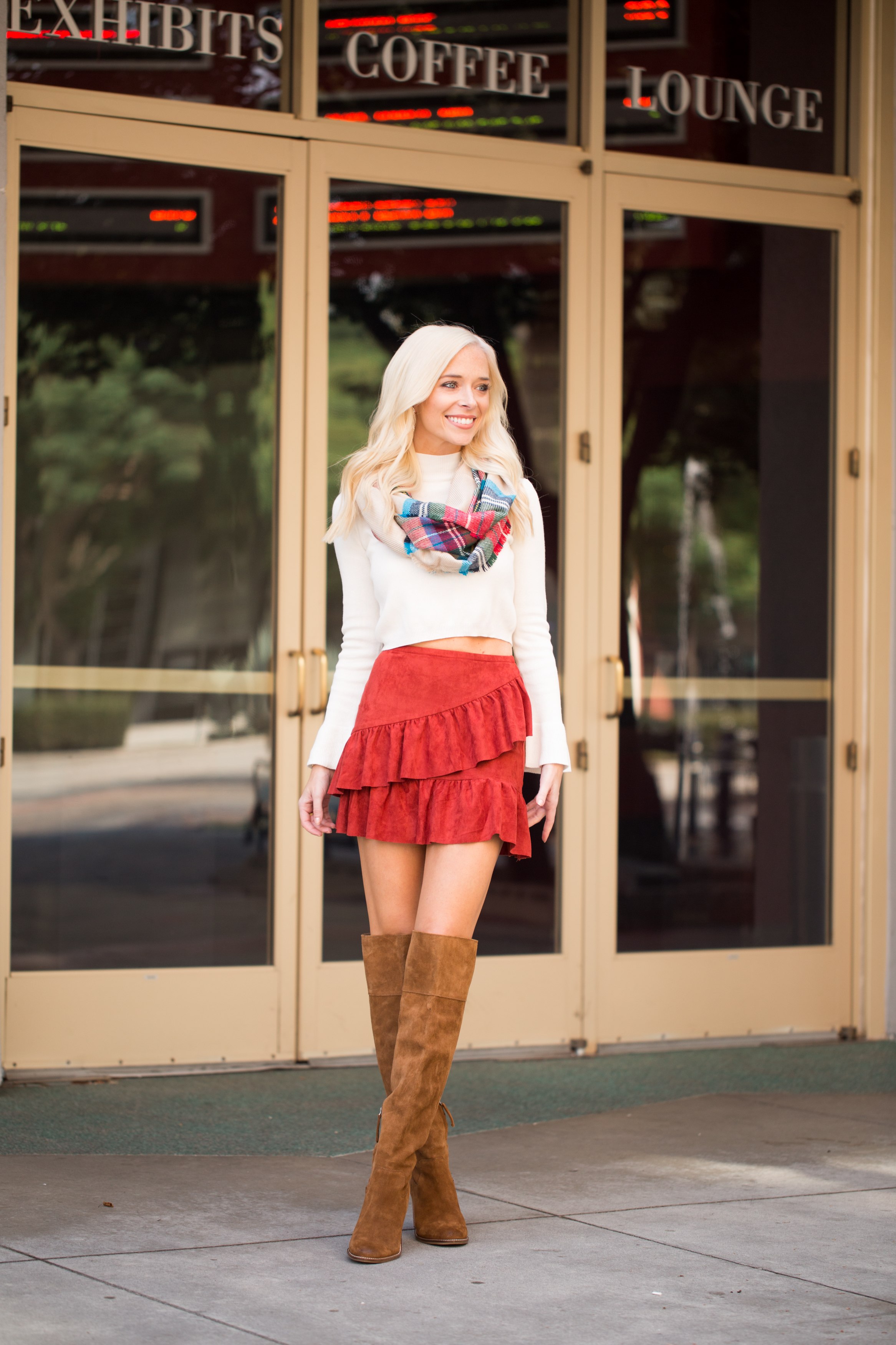 My Favorite Fall Look | OTK Boots, Ruffle Mini-skirts and Scarves