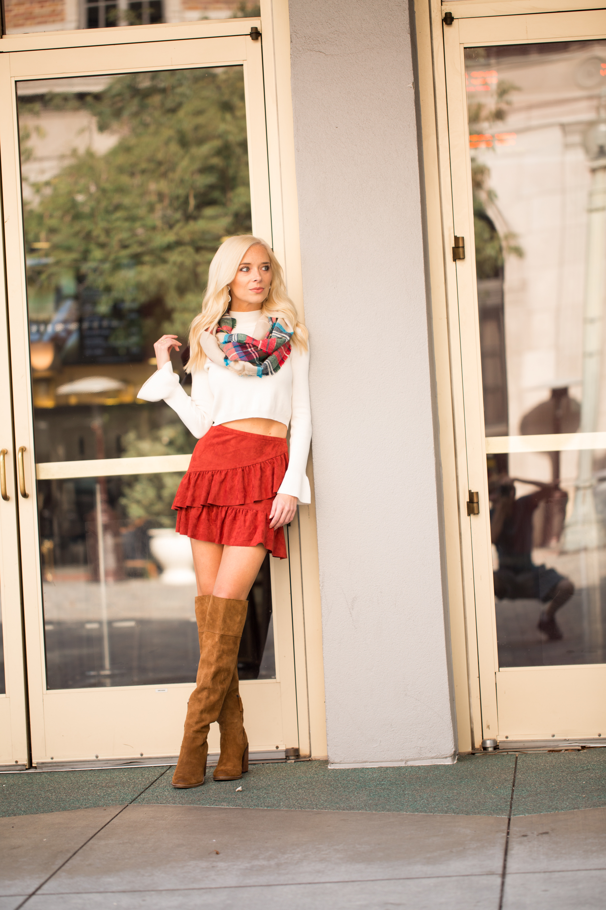 My Favorite Fall Look | OTK Boots, Ruffle Mini-skirts and Scarves